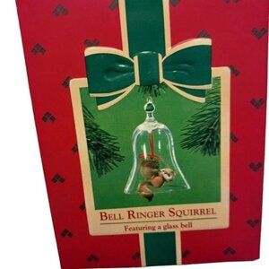 Hallmark vtg bell ring squirel glass bell